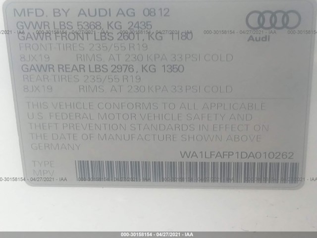 Photo 8 VIN: WA1LFAFP1DA010262 - AUDI Q5 