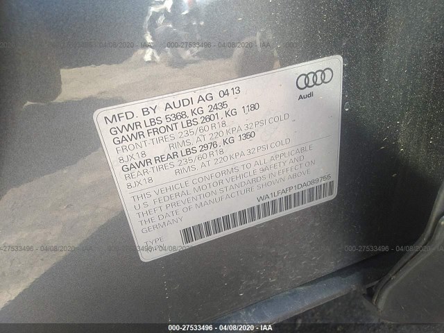 Photo 8 VIN: WA1LFAFP1DA089755 - AUDI Q5 