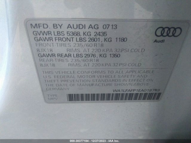 Photo 8 VIN: WA1LFAFP1EA018749 - AUDI Q5 