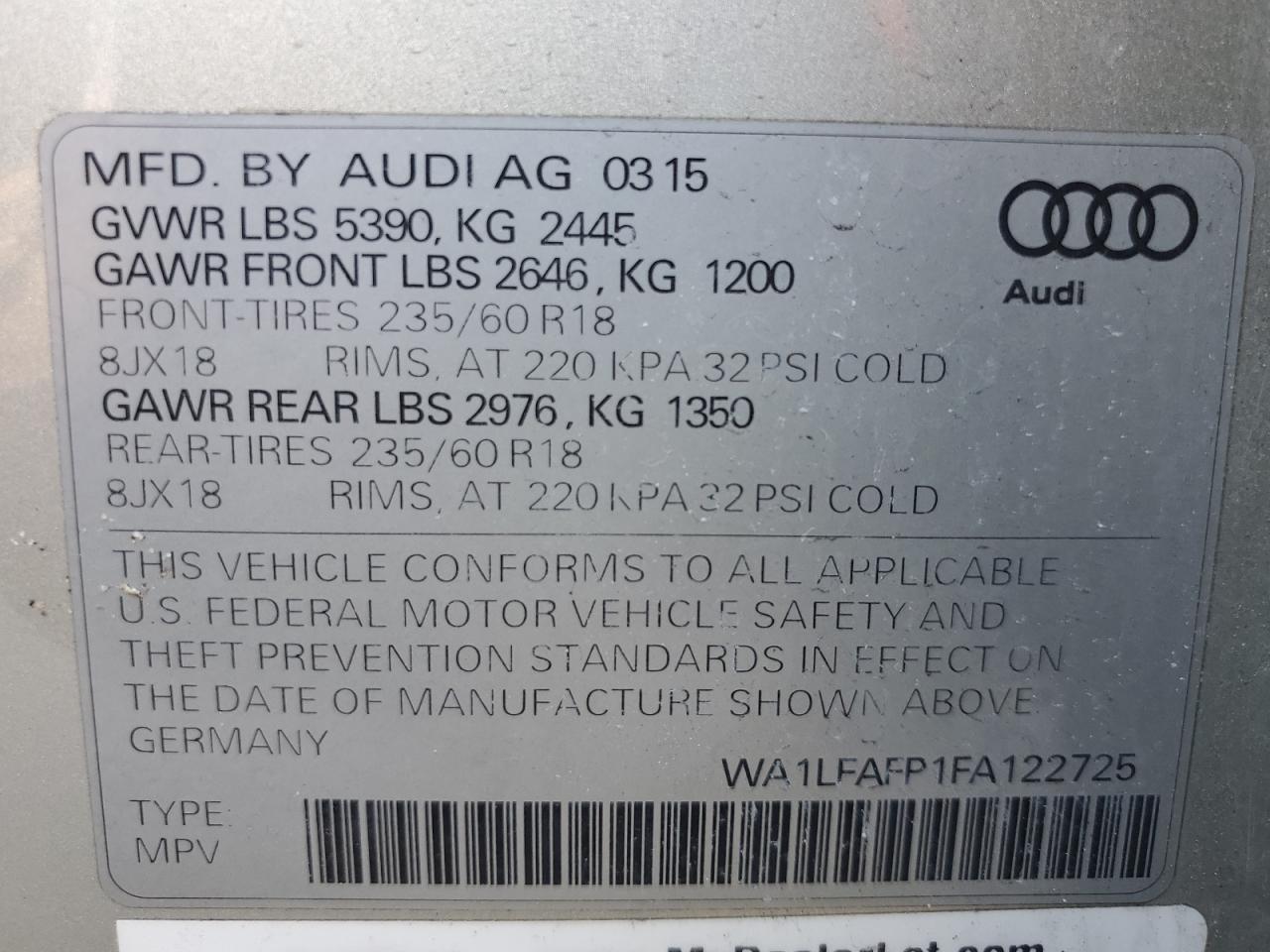 Photo 11 VIN: WA1LFAFP1FA122725 - AUDI Q5 