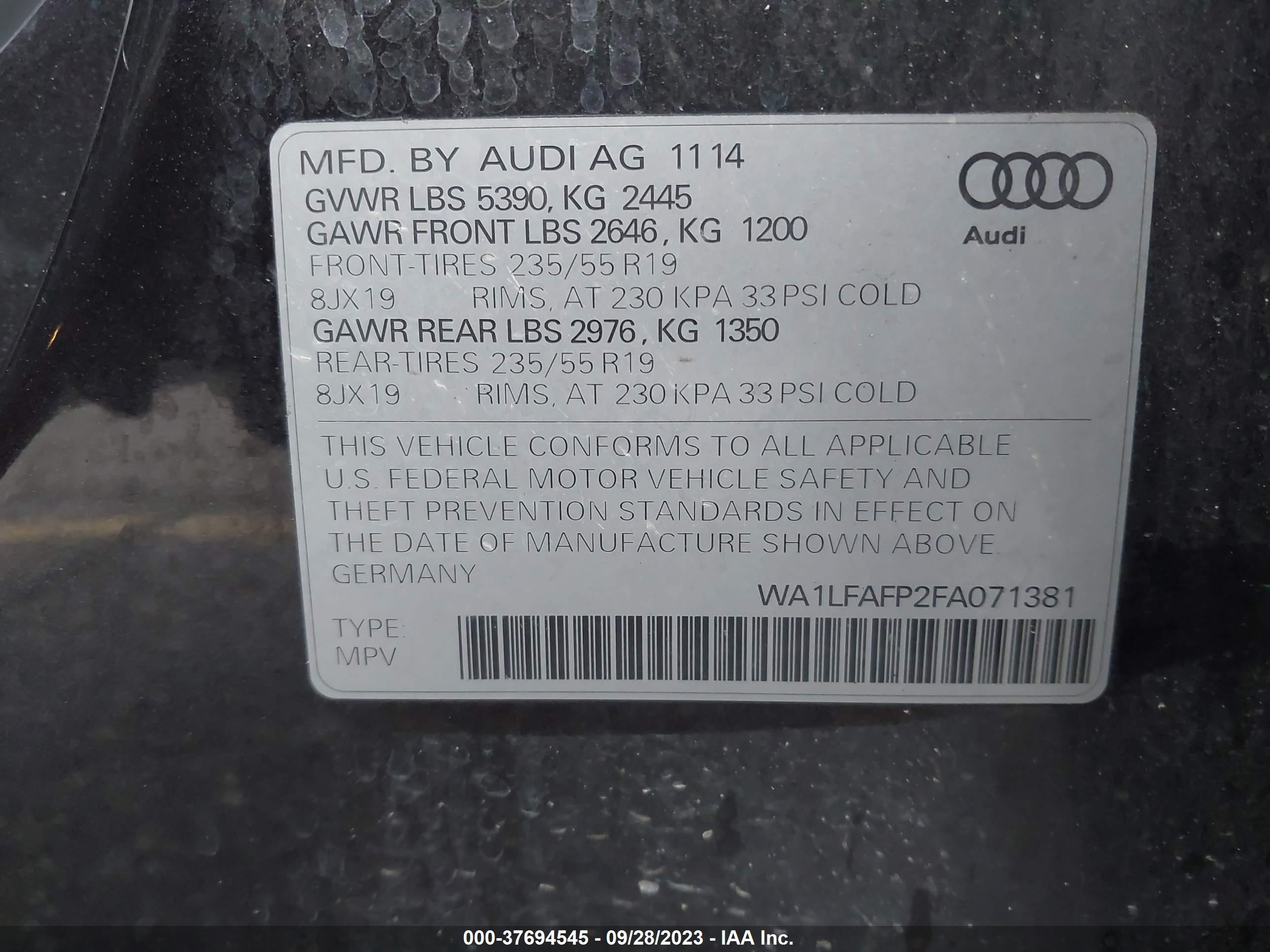 Photo 8 VIN: WA1LFAFP2FA071381 - AUDI Q5 