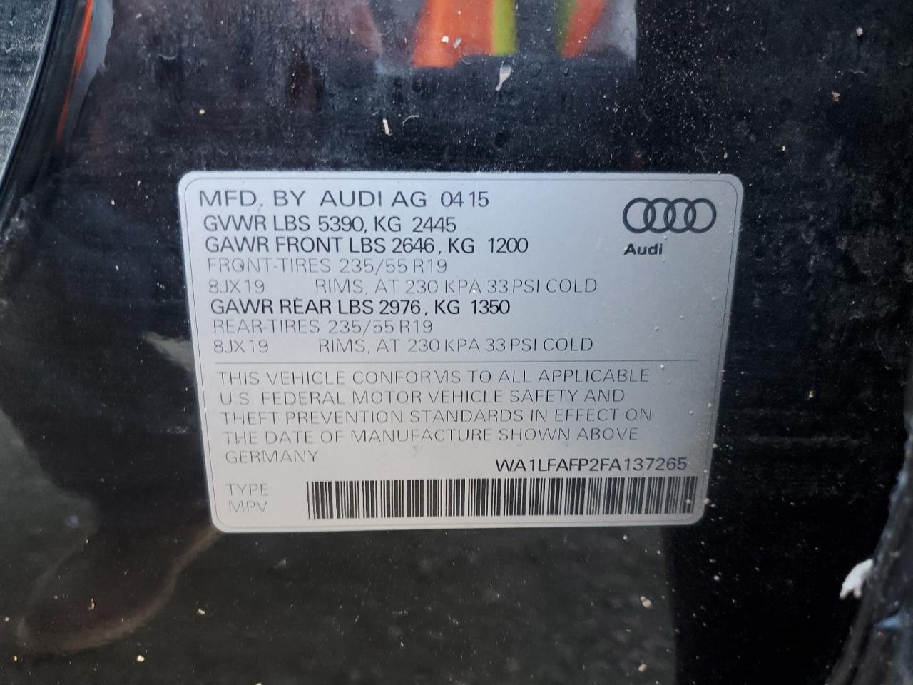 Photo 13 VIN: WA1LFAFP2FA137265 - AUDI Q5 