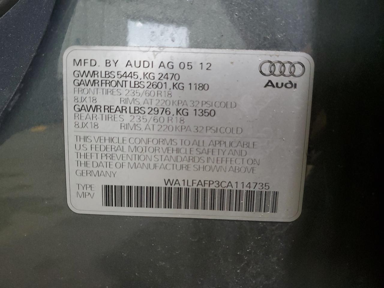 Photo 12 VIN: WA1LFAFP3CA114735 - AUDI Q5 