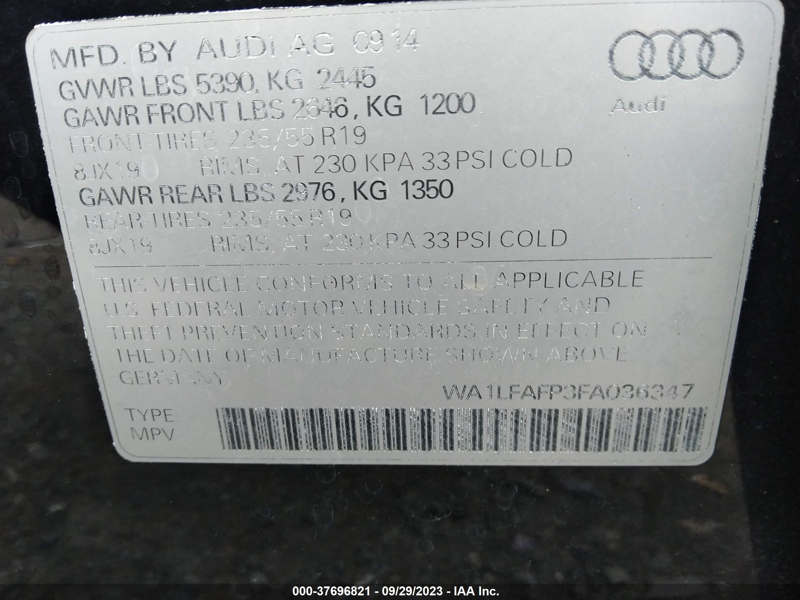 Photo 8 VIN: WA1LFAFP3FA036347 - AUDI Q5 