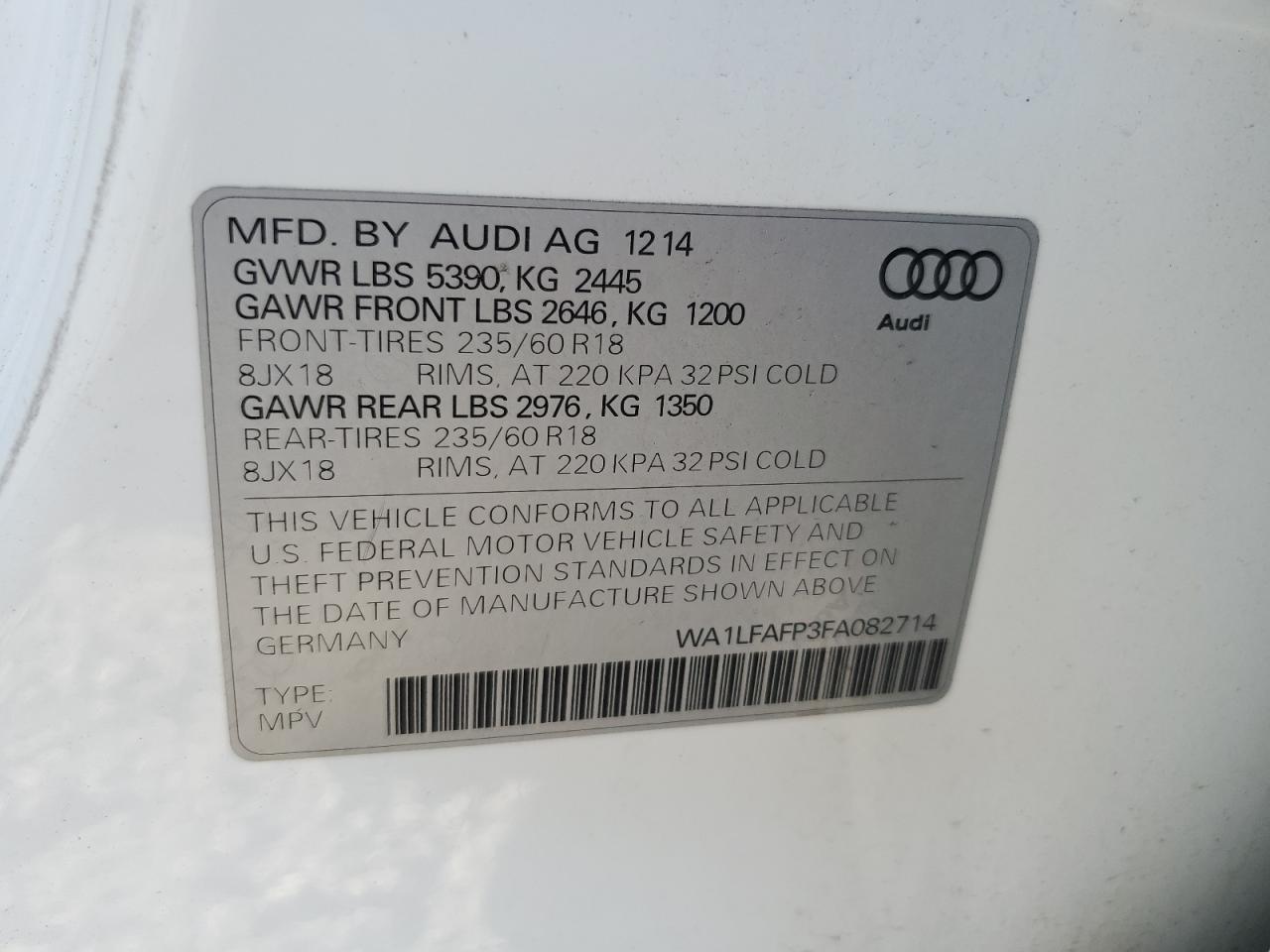 Photo 12 VIN: WA1LFAFP3FA082714 - AUDI Q5 