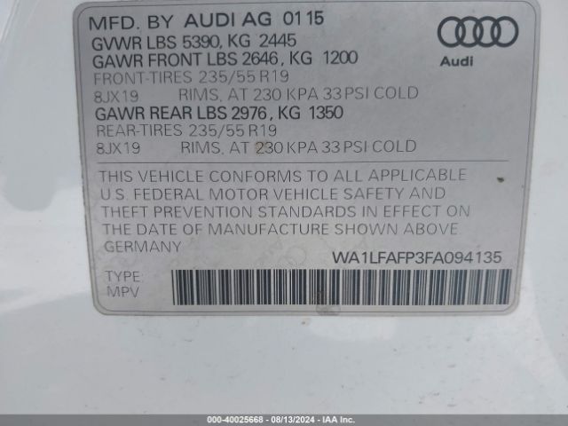 Photo 8 VIN: WA1LFAFP3FA094135 - AUDI Q5 