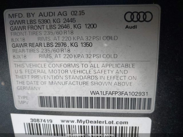 Photo 8 VIN: WA1LFAFP3FA102931 - AUDI Q5 