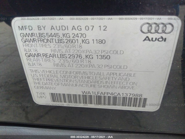 Photo 8 VIN: WA1LFAFP4CA137988 - AUDI Q5 