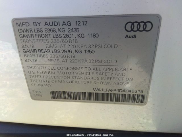 Photo 8 VIN: WA1LFAFP4DA049315 - AUDI Q5 