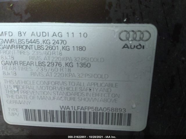 Photo 8 VIN: WA1LFAFP5BA058893 - AUDI Q5 