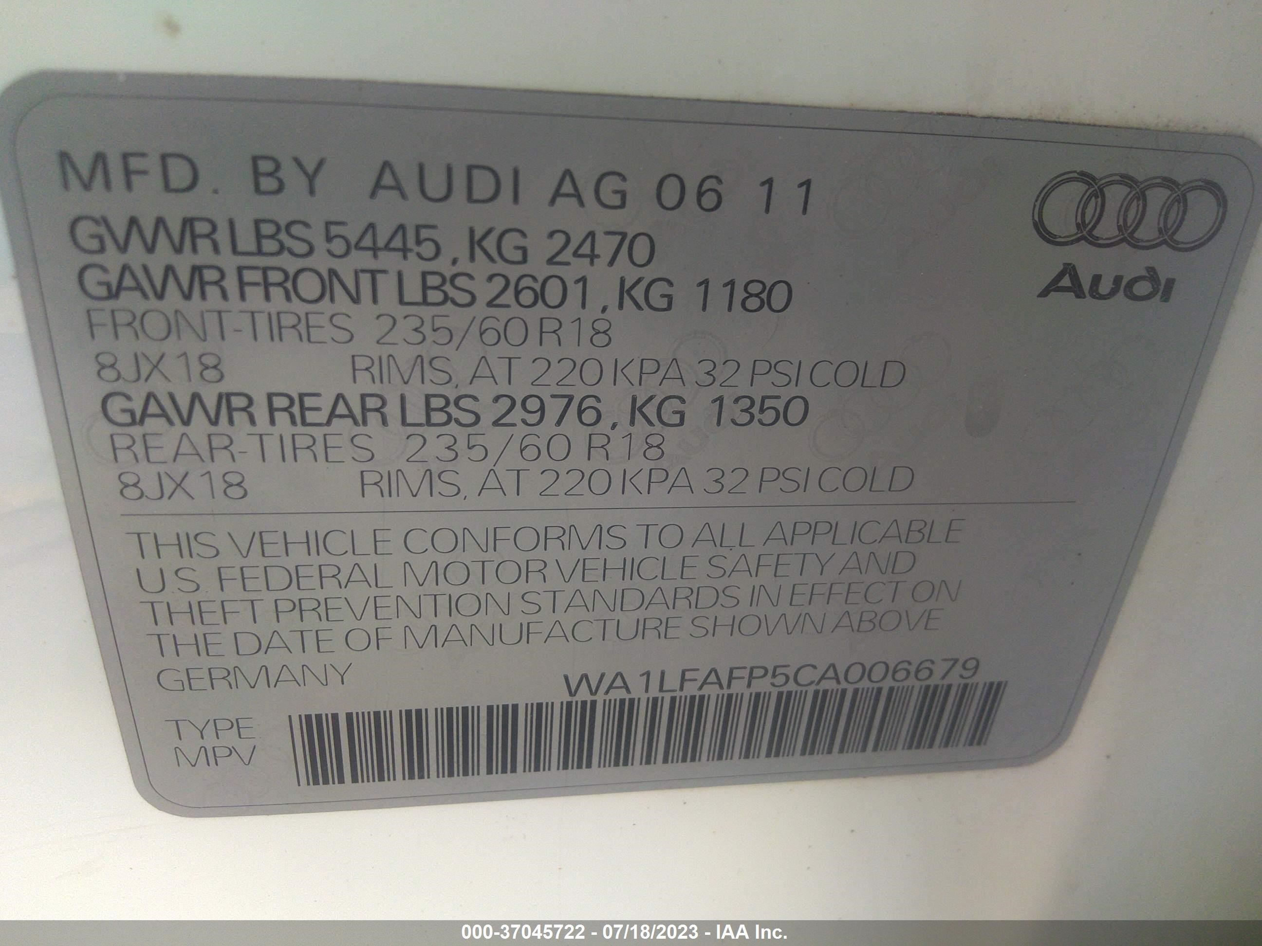 Photo 8 VIN: WA1LFAFP5CA006679 - AUDI Q5 