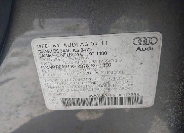 Photo 8 VIN: WA1LFAFP5CA013759 - AUDI Q5 