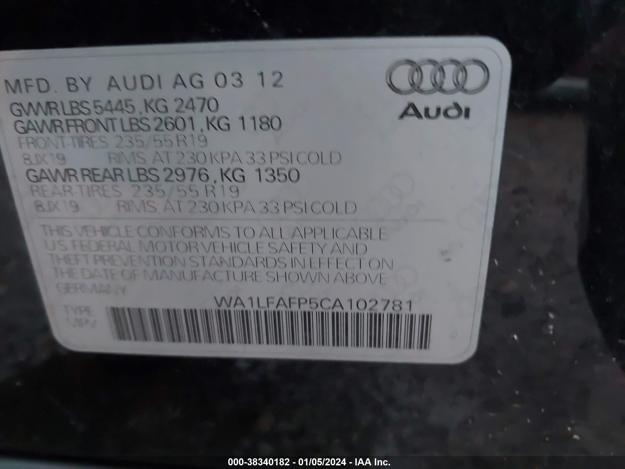 Photo 8 VIN: WA1LFAFP5CA102781 - AUDI Q5 