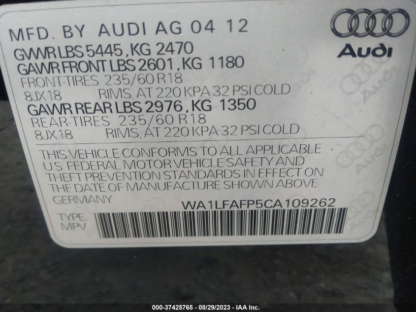 Photo 8 VIN: WA1LFAFP5CA109262 - AUDI Q5 