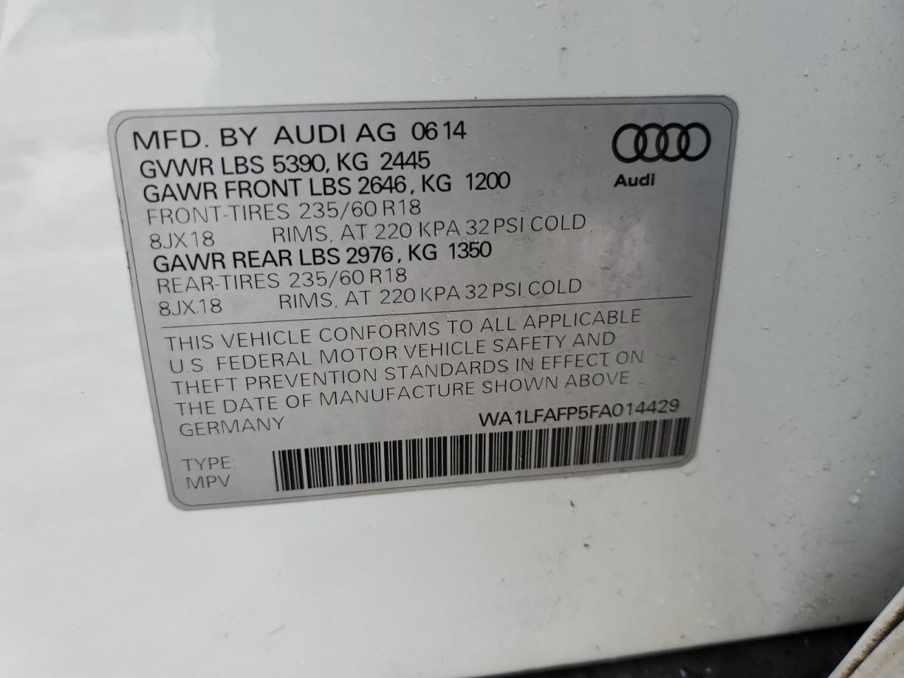 Photo 11 VIN: WA1LFAFP5FA014429 - AUDI Q5 