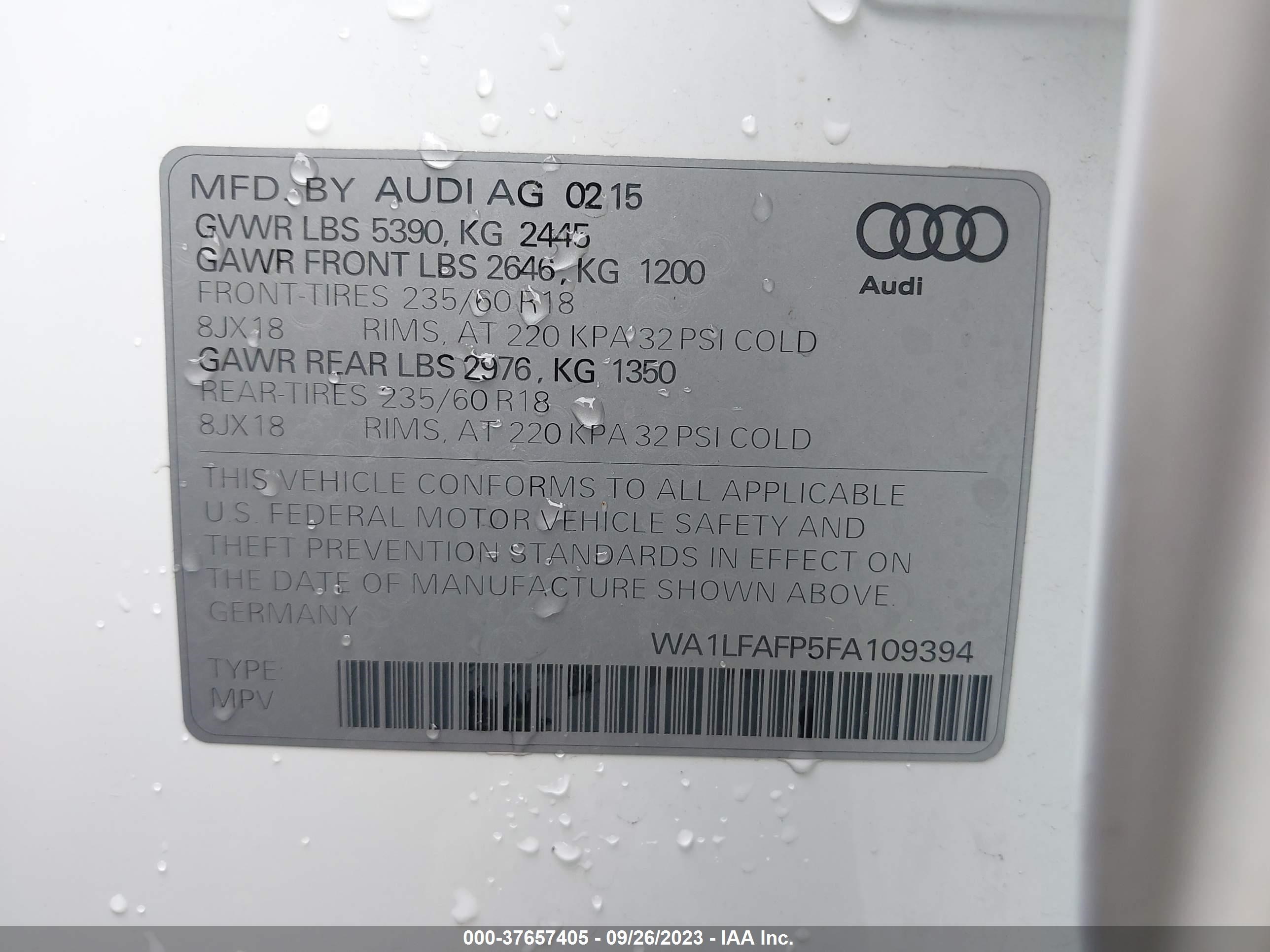 Photo 8 VIN: WA1LFAFP5FA109394 - AUDI Q5 