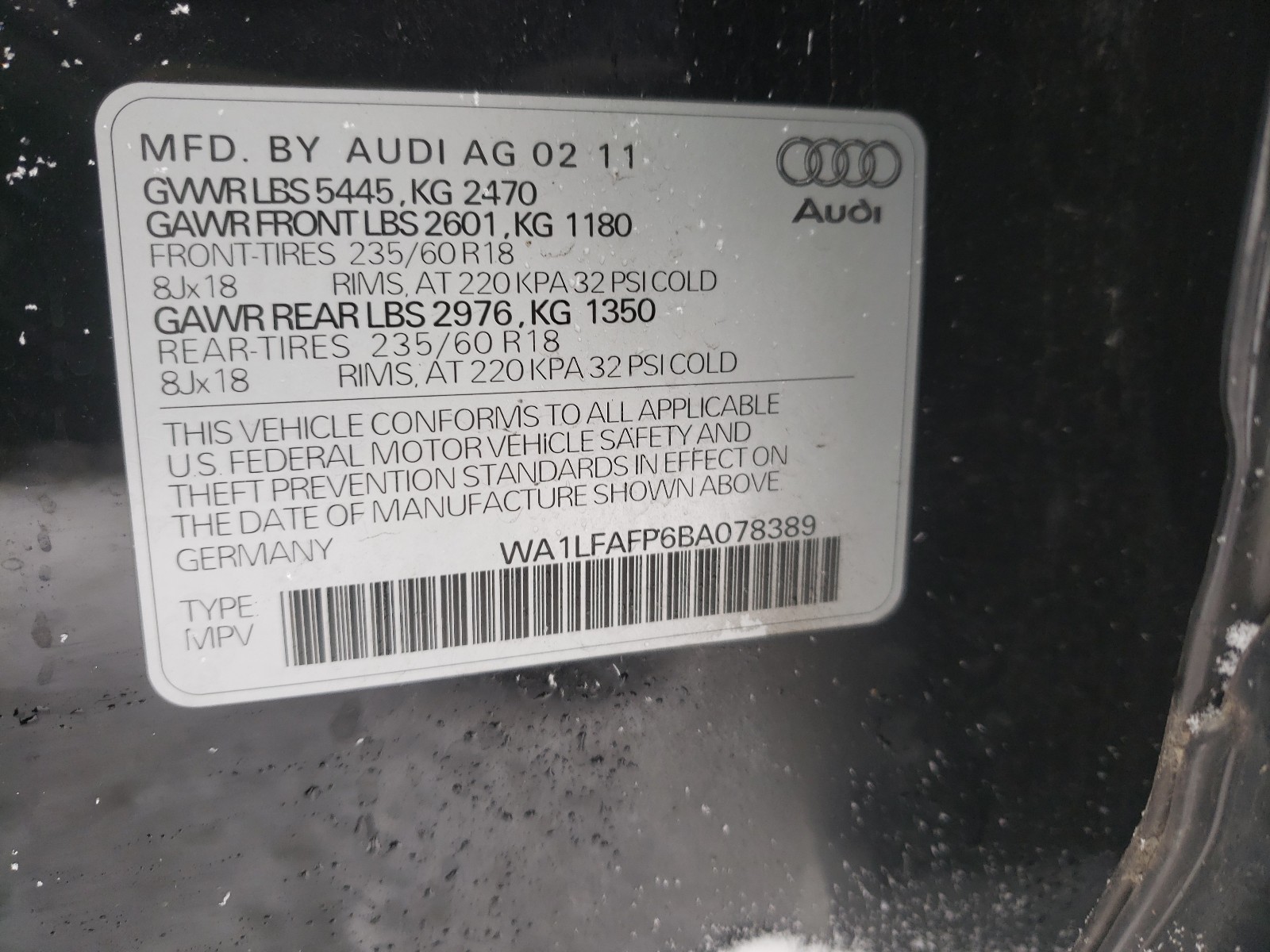 Photo 9 VIN: WA1LFAFP6BA078389 - AUDI Q5 PREMIUM 