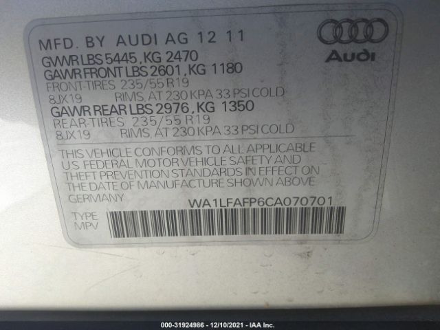 Photo 8 VIN: WA1LFAFP6CA070701 - AUDI Q5 