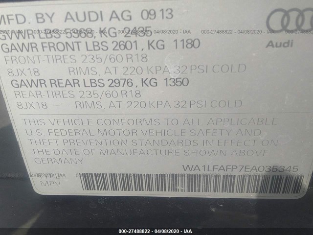 Photo 8 VIN: WA1LFAFP7EA035345 - AUDI Q5 