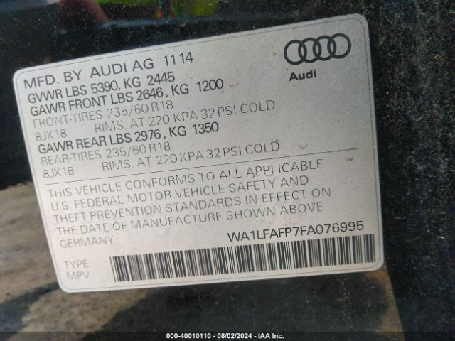 Photo 8 VIN: WA1LFAFP7FA076995 - AUDI Q5 