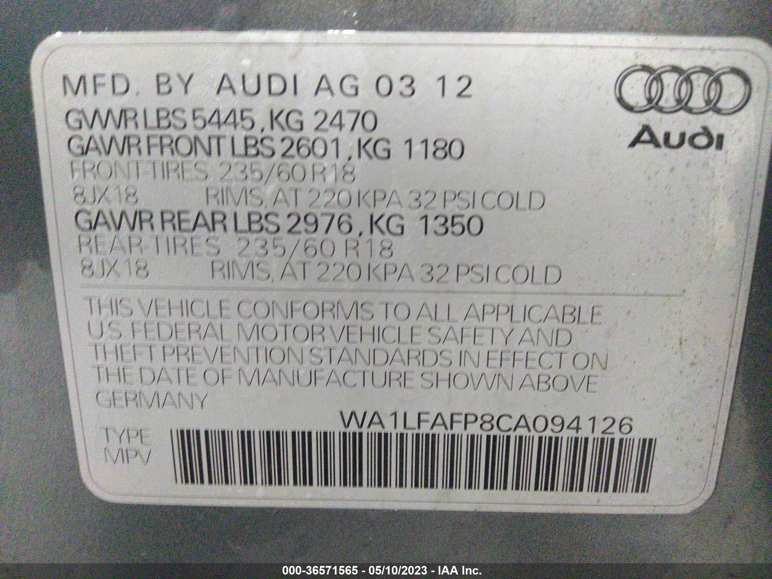 Photo 8 VIN: WA1LFAFP8CA094126 - AUDI Q5 