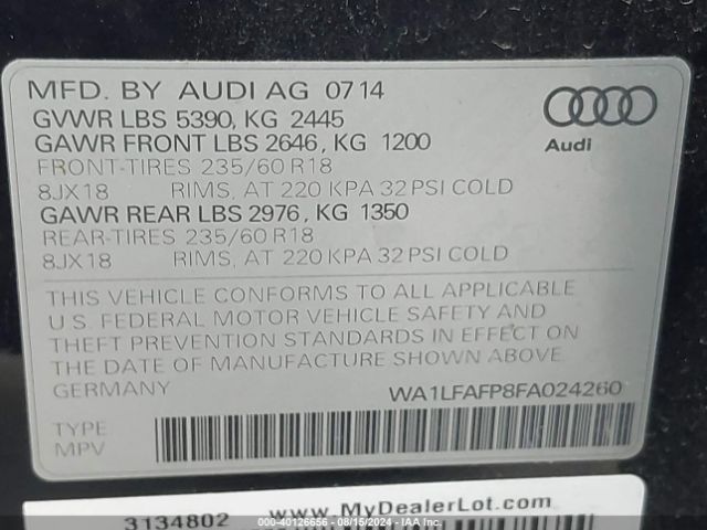 Photo 8 VIN: WA1LFAFP8FA024260 - AUDI Q5 