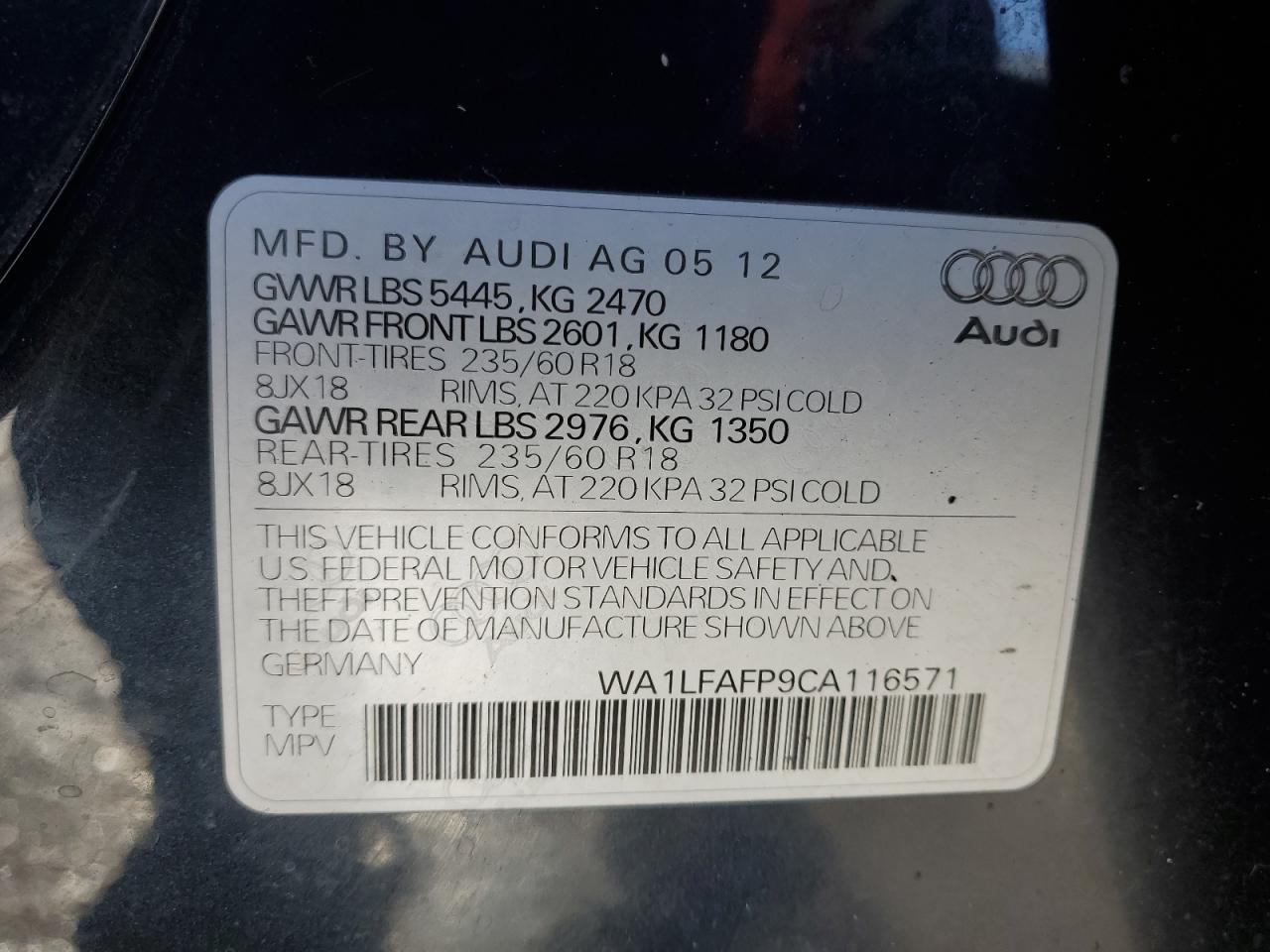 Photo 12 VIN: WA1LFAFP9CA116571 - AUDI Q5 