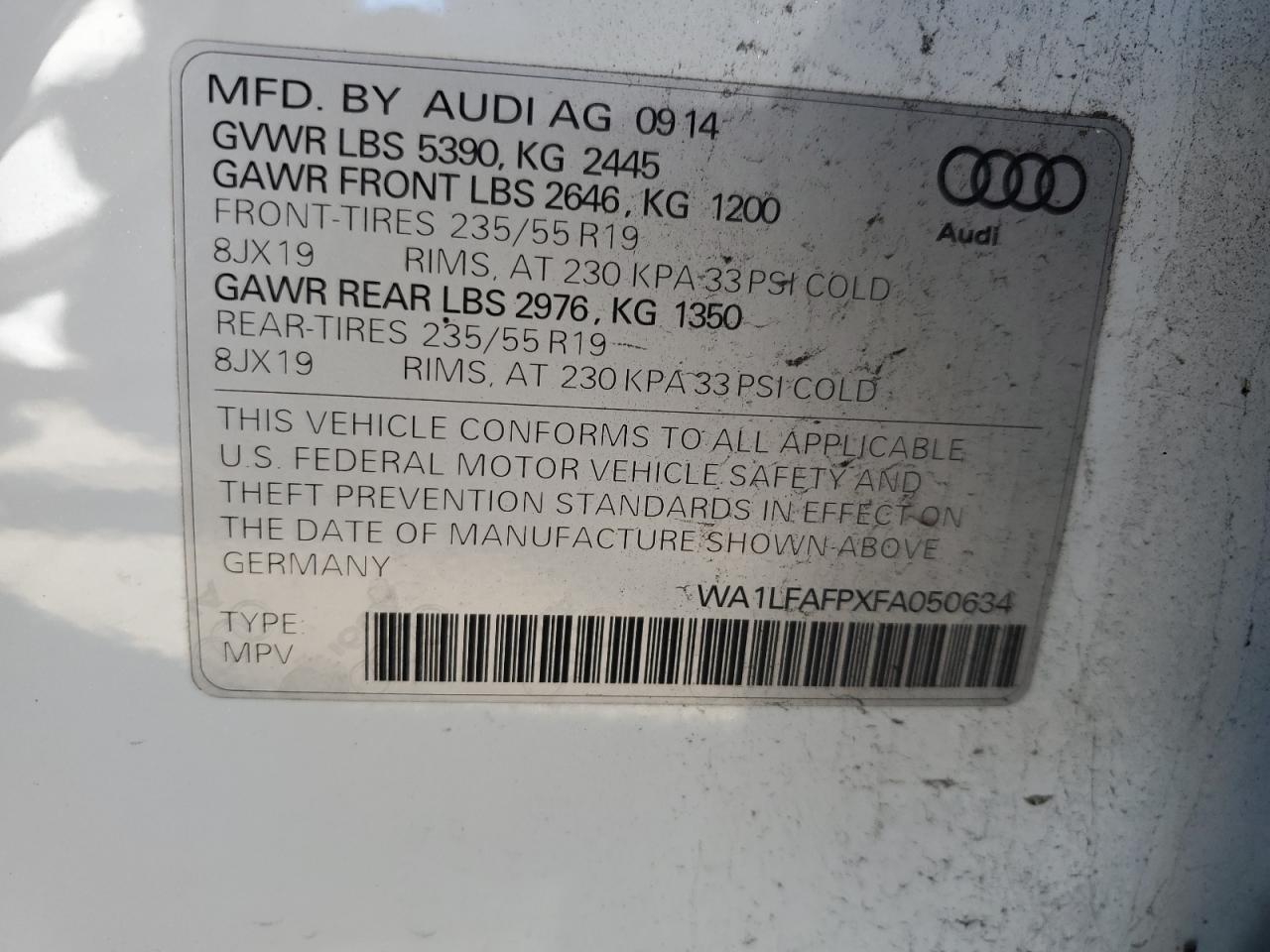 Photo 13 VIN: WA1LFAFPXFA050634 - AUDI Q5 