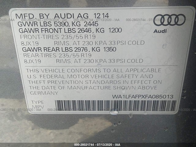 Photo 8 VIN: WA1LFAFPXFA085013 - AUDI Q5 