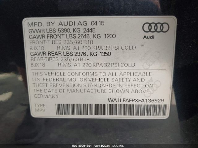 Photo 8 VIN: WA1LFAFPXFA136929 - AUDI Q5 