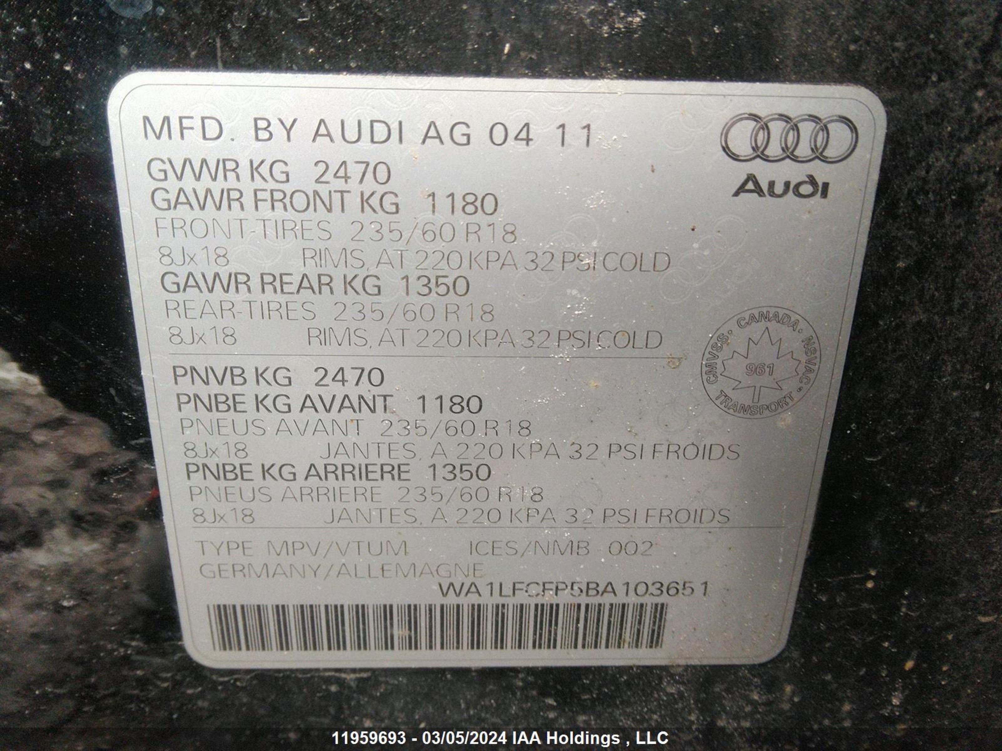 Photo 8 VIN: WA1LFCFP5BA103651 - AUDI Q5 