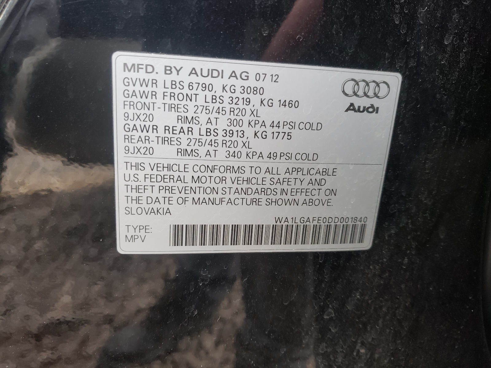 Photo 9 VIN: WA1LGAFE0DD001840 - AUDI Q7 PREMIUM 