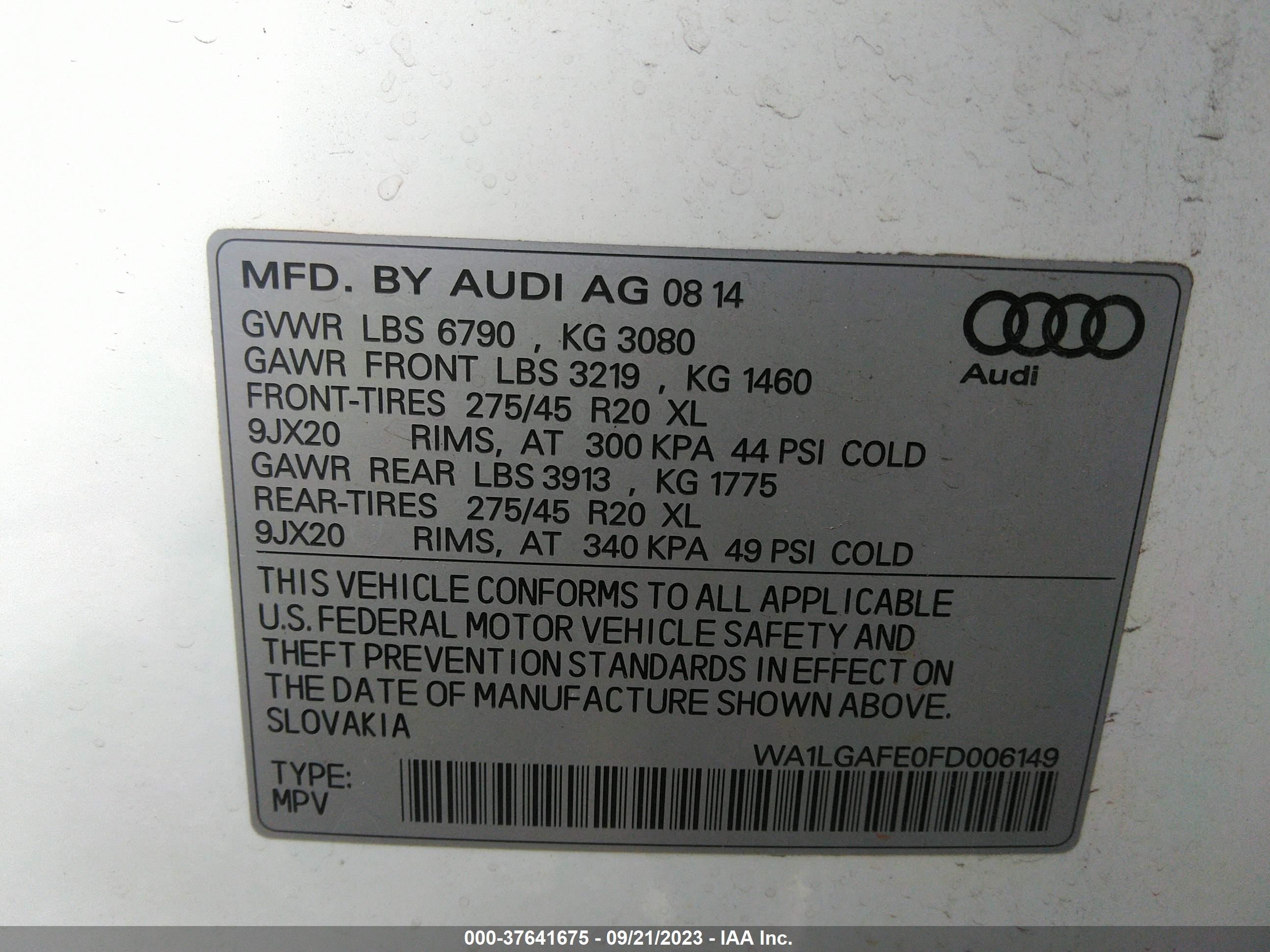 Photo 8 VIN: WA1LGAFE0FD006149 - AUDI Q7 