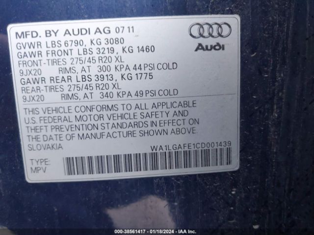 Photo 8 VIN: WA1LGAFE1CD001439 - AUDI Q7 