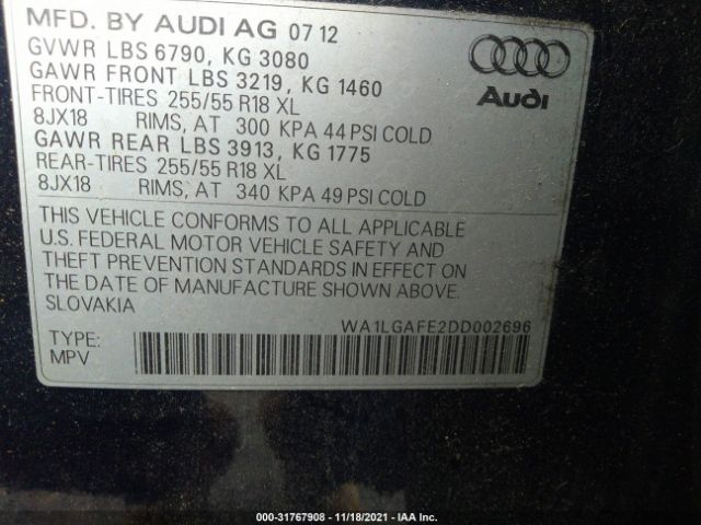 Photo 8 VIN: WA1LGAFE2DD002696 - AUDI Q7 