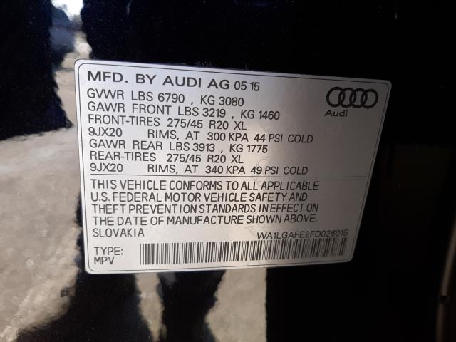 Photo 9 VIN: WA1LGAFE2FD026015 - AUDI Q7 PREMIUM 