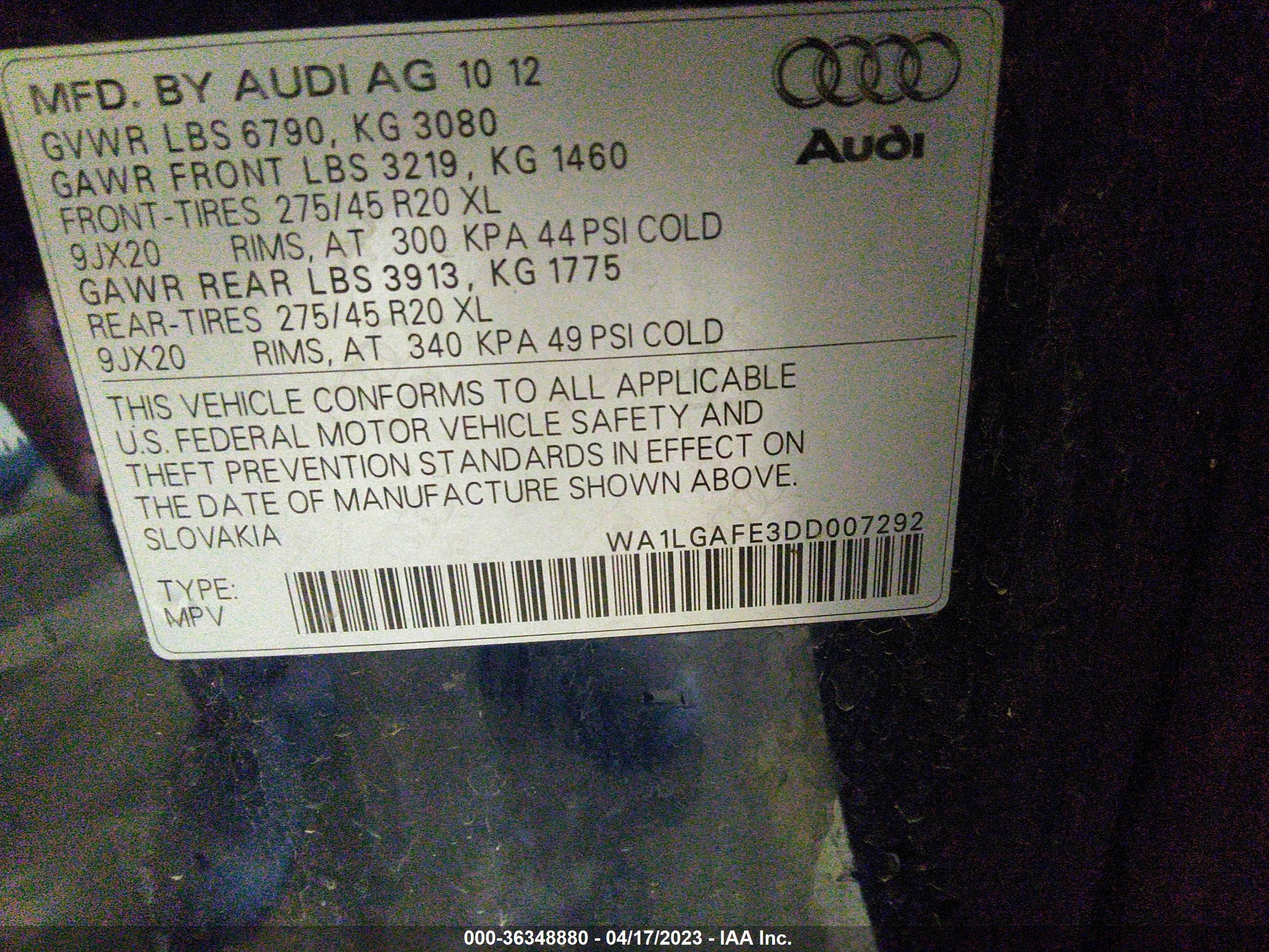 Photo 8 VIN: WA1LGAFE3DD007292 - AUDI Q7 