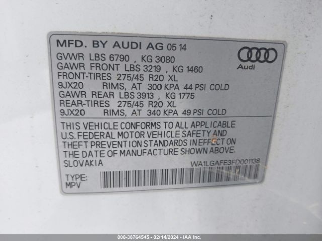 Photo 8 VIN: WA1LGAFE3FD001138 - AUDI Q7 