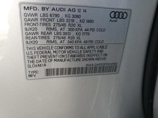 Photo 11 VIN: WA1LGAFE3FD012592 - AUDI Q7 PREMIUM 