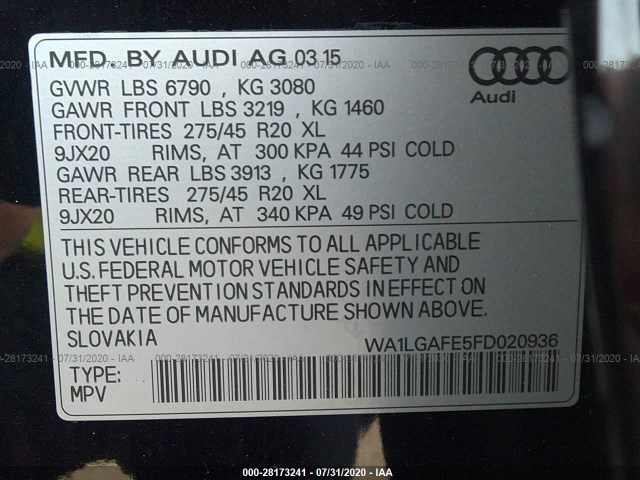 Photo 8 VIN: WA1LGAFE5FD020936 - AUDI Q7 