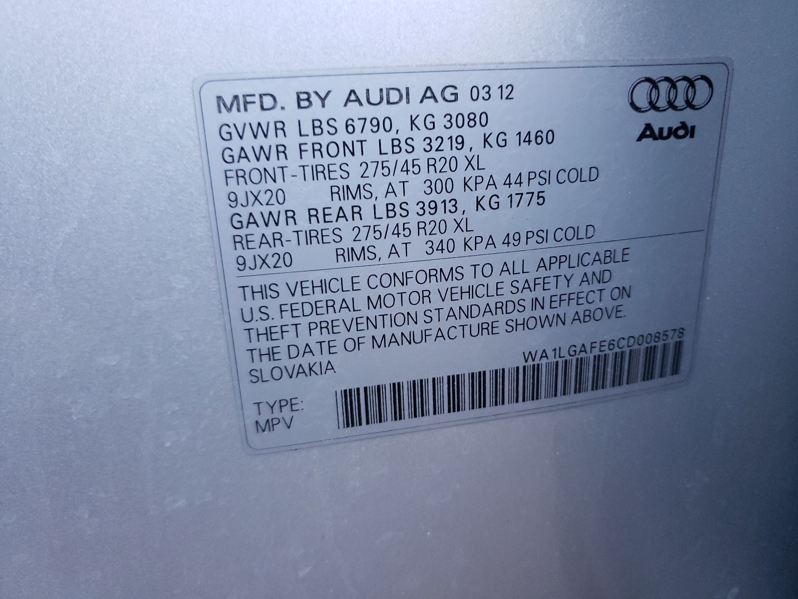 Photo 9 VIN: WA1LGAFE6CD008578 - AUDI Q7 PREMIUM 