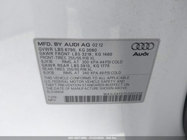 Photo 8 VIN: WA1LGAFE7CD007259 - AUDI Q7 