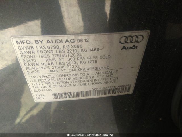 Photo 8 VIN: WA1LGAFE7DD000359 - AUDI Q7 