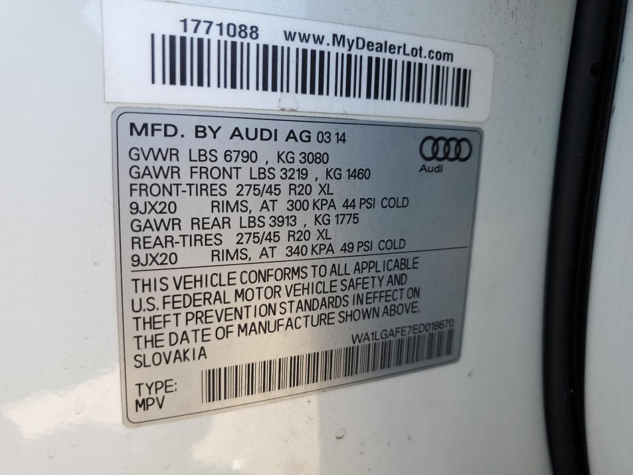 Photo 12 VIN: WA1LGAFE7ED018670 - AUDI Q7 