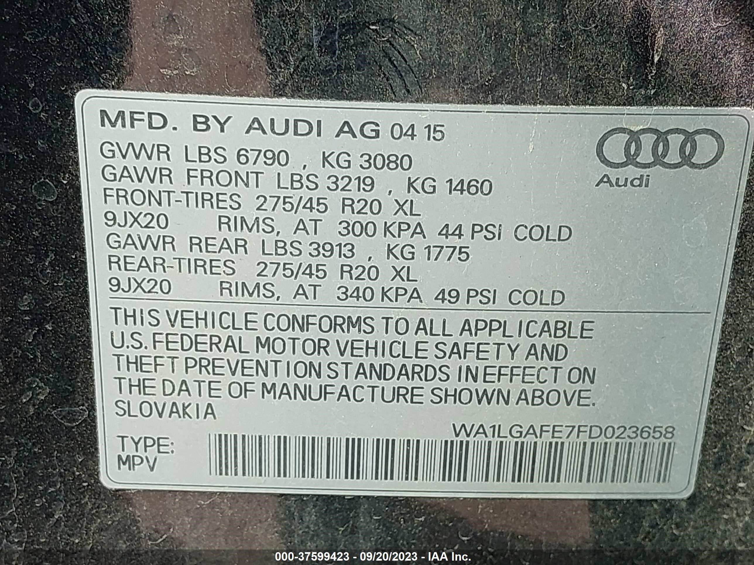 Photo 8 VIN: WA1LGAFE7FD023658 - AUDI Q7 