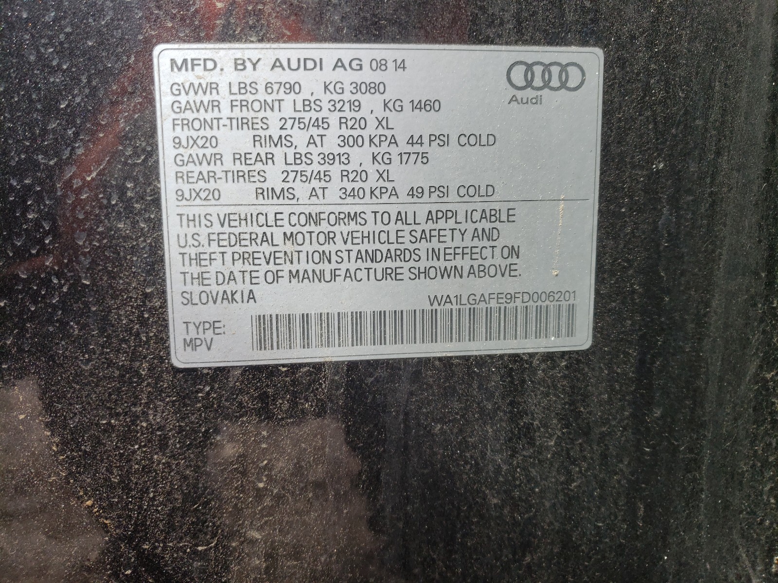 Photo 9 VIN: WA1LGAFE9FD006201 - AUDI Q7 PREMIUM 