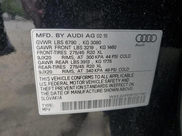 Photo 12 VIN: WA1LGAFE9FD017991 - AUDI Q7 PREMIUM 