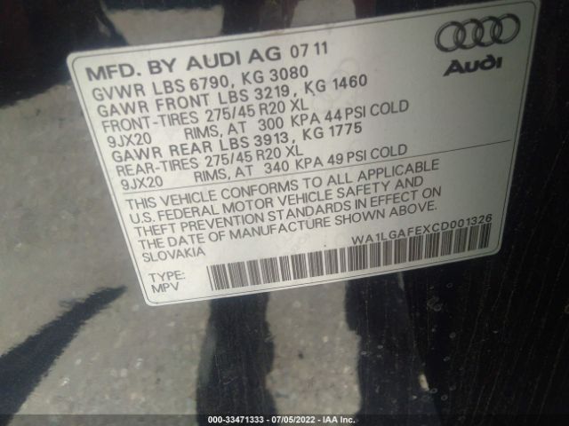 Photo 8 VIN: WA1LGAFEXCD001326 - AUDI Q7 