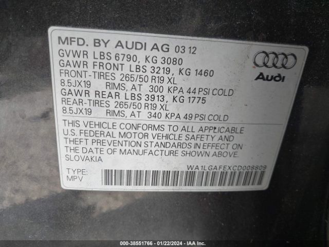 Photo 8 VIN: WA1LGAFEXCD008809 - AUDI Q7 