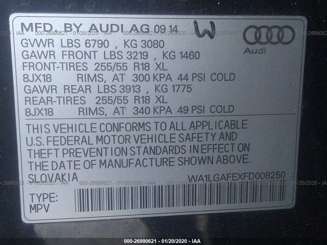 Photo 8 VIN: WA1LGAFEXFD008250 - AUDI Q7 